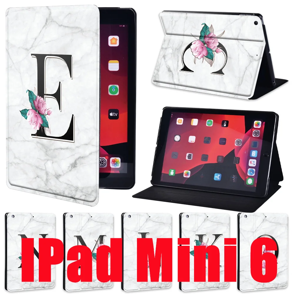 

Tablet Case for IPad Mini 6 Case 2021 IPad Mini 6th Generation 8.3 Inch Initial Name Pattern Leather Stand Protective Case