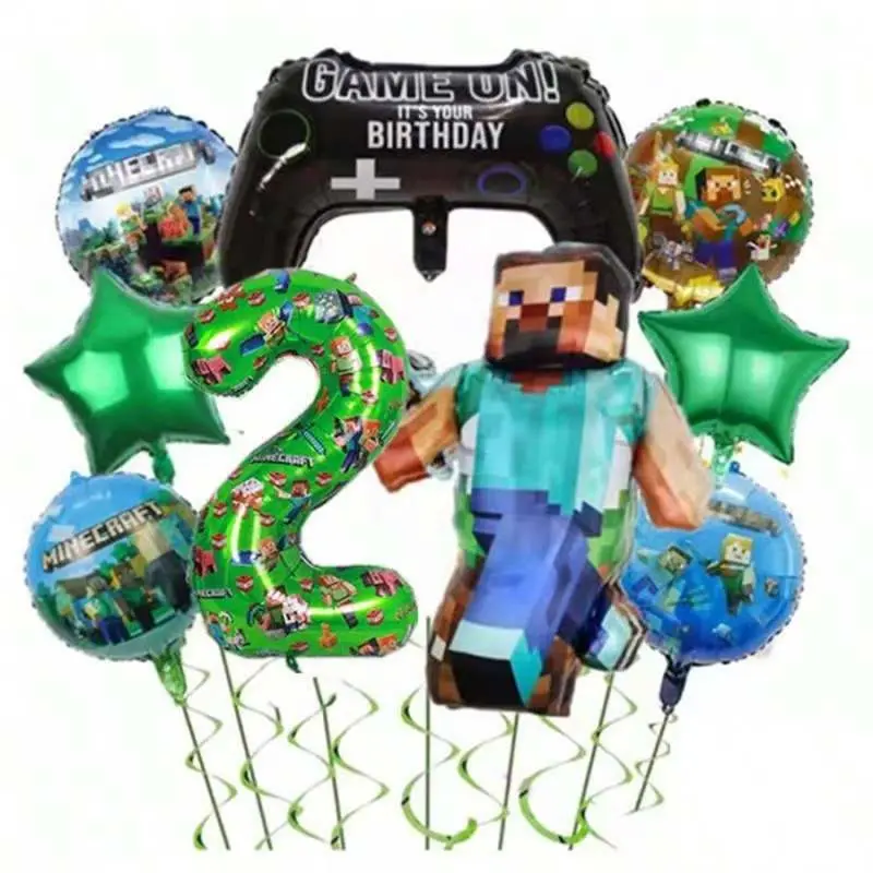 Minecraft Game Controller Number 1-9 Foil Balloon Set Pixel Steve Balloons  Birthday Party Decor Photo Prop Game Fan Supplies
