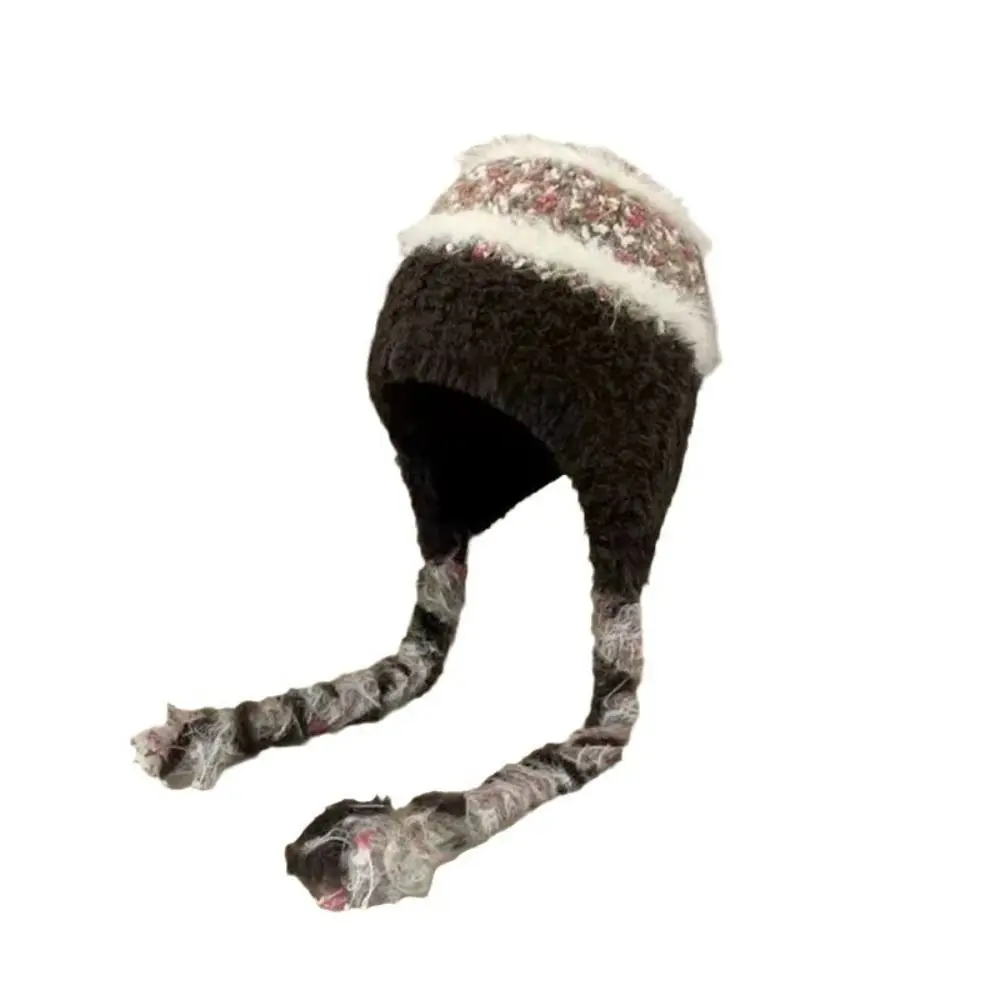 หมวกบีนนี่ขนเฟอร์เทียมกันหนาว หมวกเล่ยเฟิงถักไหมพรม ป้องกันความหนาว อุ่นสบาย สำหรับผู้หญิง