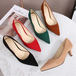 Maogu Low Heel Pumps Lady Pointed Toe Kitten Heels Female Green Flock Plus Size 43 44 45 46 Red Shoes 2023 Women 5cm High Heels