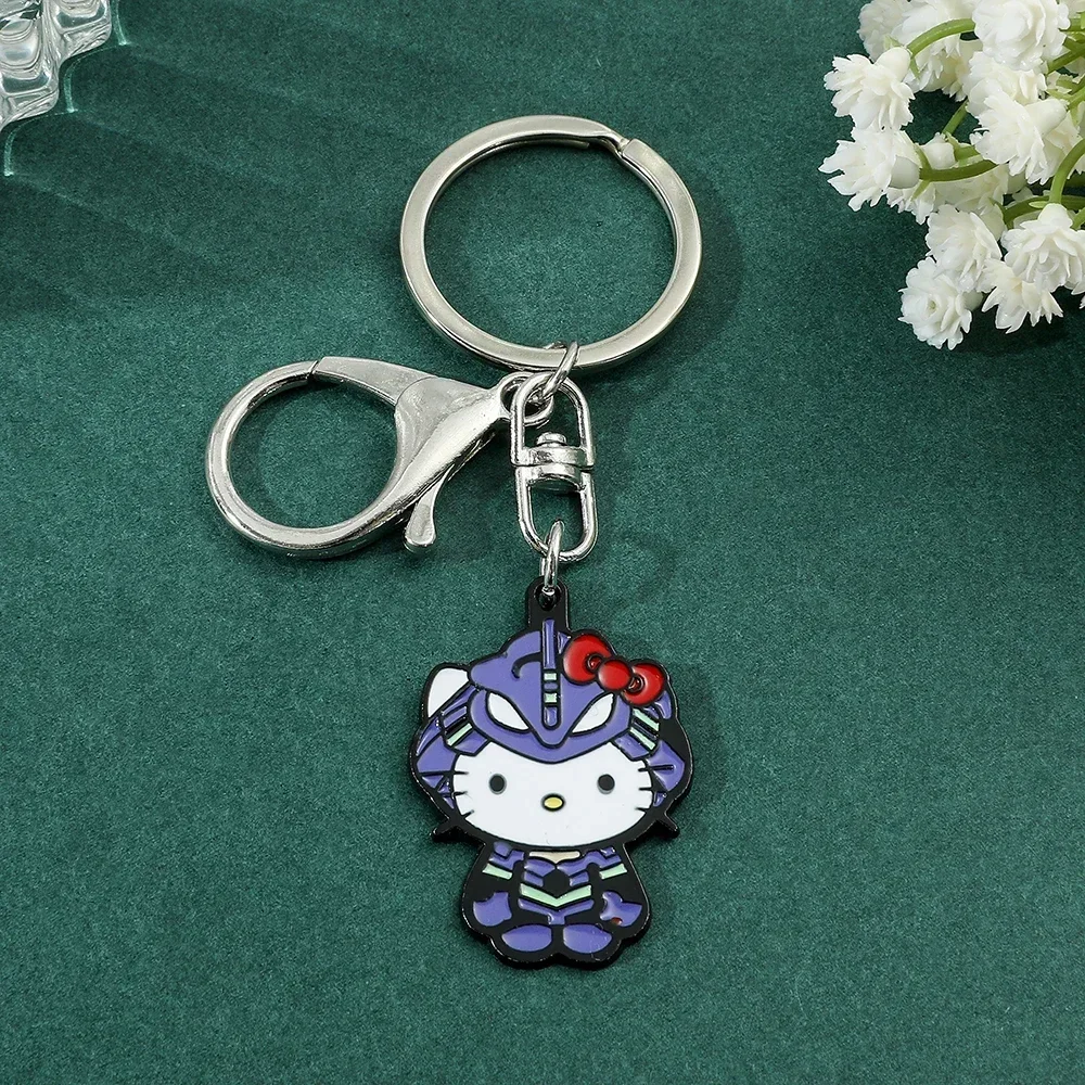 Neon Genesis Evangelion x Hello Kitty Enamel Keychain - EVA-01 Mecha Anime Key Ring, Kawaii Jewelry Gift for Men Women Fans