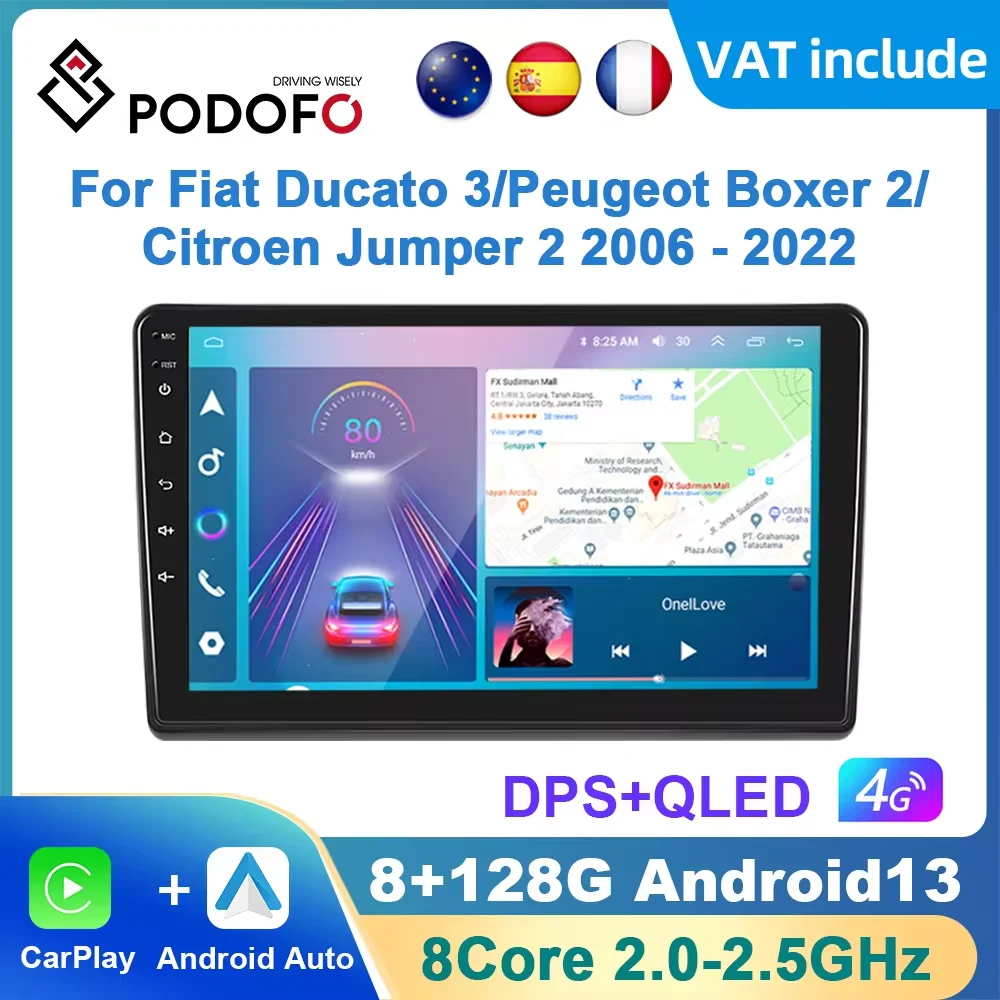Podofo ai Stimme Android Carplay Autoradio für Fiat Ducato 3/Peugeot Boxer 2/Citroen Jumper 2