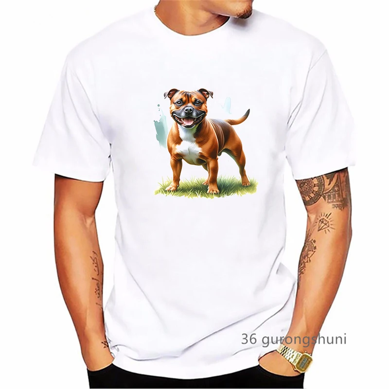 Staffordshire Bull Terrier Dog Animal Printed T Shirt Men\'S Clothing Summer Fashion Tops Tee Shirt Homme Harajuku Shirt