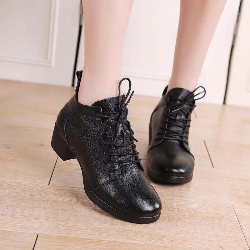 Thick Sole Genuine Leather Casual Shoes Women Plus Size 41 Fashion Black White Dancing Shoes for Women Lace Up Platform Shoes