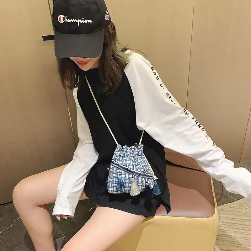Original Han Dynasty Elements Versatile Retro Woven Tassel Single Shoulder Crossbody Bucket Bag for Women