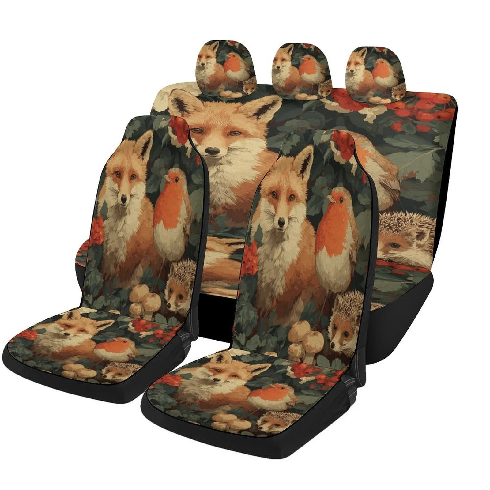 Forest Friends Themed Car Seat Cover Set For Most Cars, Fashionable Novelty Car Seat Protector Covers Full Set, Car Seat Covers