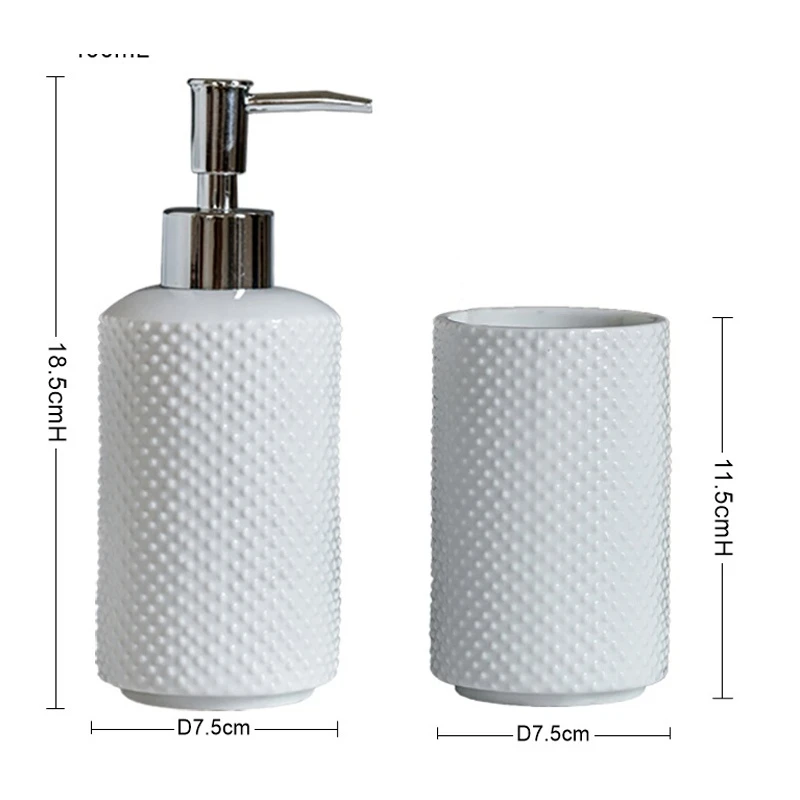 Nordic Bathroom Supplies White Ceramic Three-dimensional Relief Dots Lotion Bottle Mouthwash Cup/bathroom Decoration Accessories