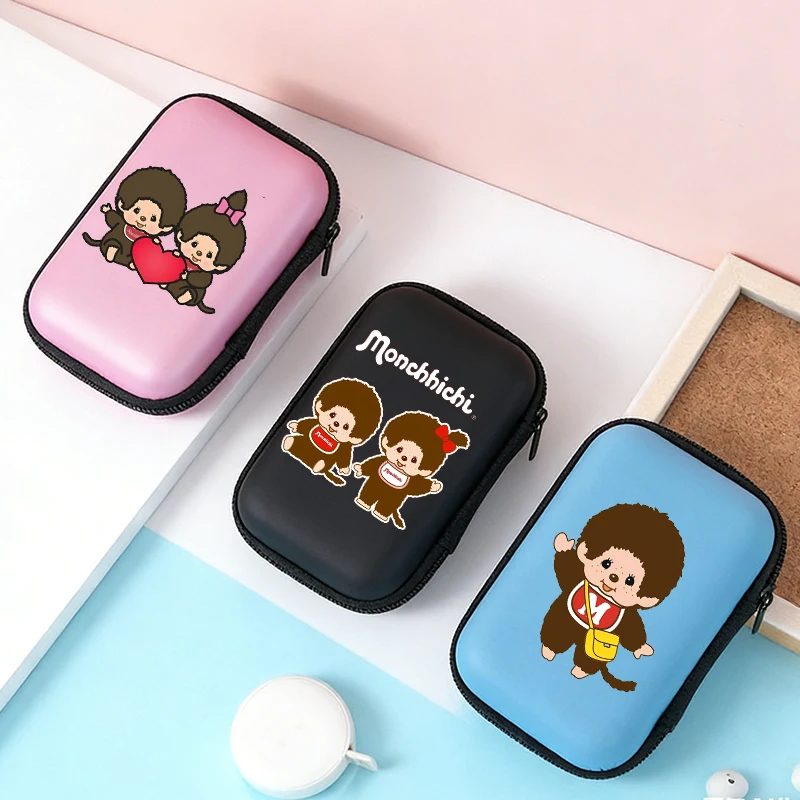 

Monchhichi Woman Card Storage Box Man Data Cable Storage Bag Cartoon Deck Boxes Card Organizer Cute Travel Portable Card Case