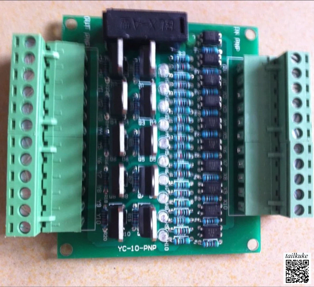 10ch Transistor PLC Protection Board, PLC Output Amplifier Board, 10-bit Transistor Board, Optocoupler-isolated PNP Input