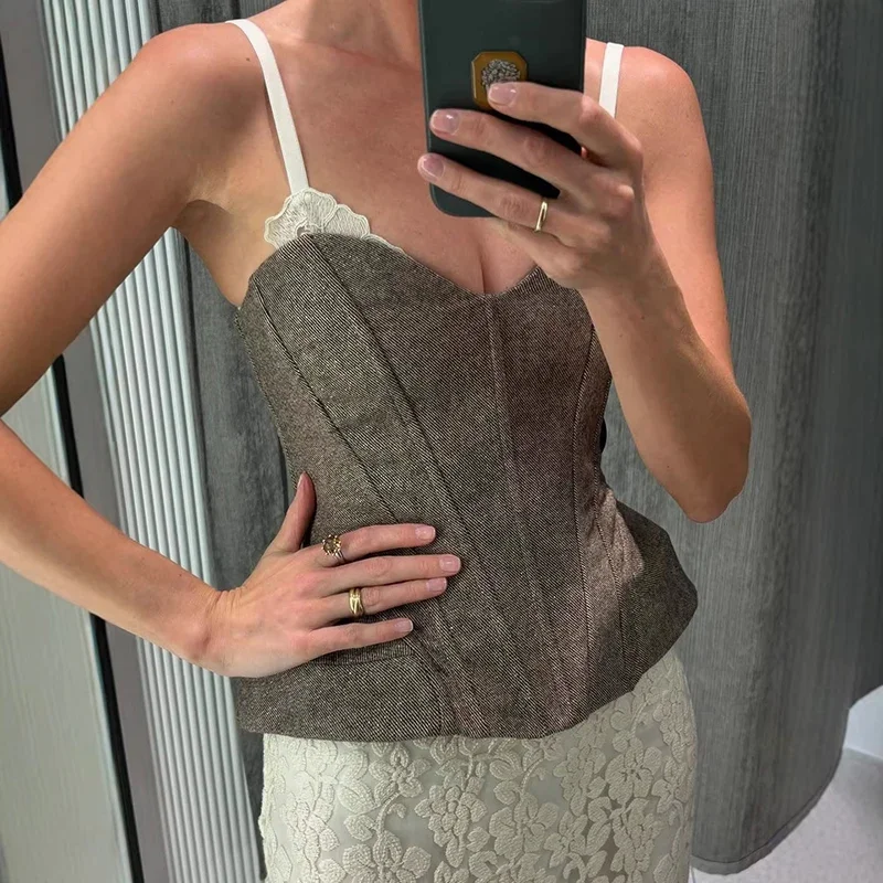 Sexy Plunge Corset Top Women's 2026 Summer Fashion New Strapless Sleeveless Slim Fishbones Camis Club Party Top Y2K