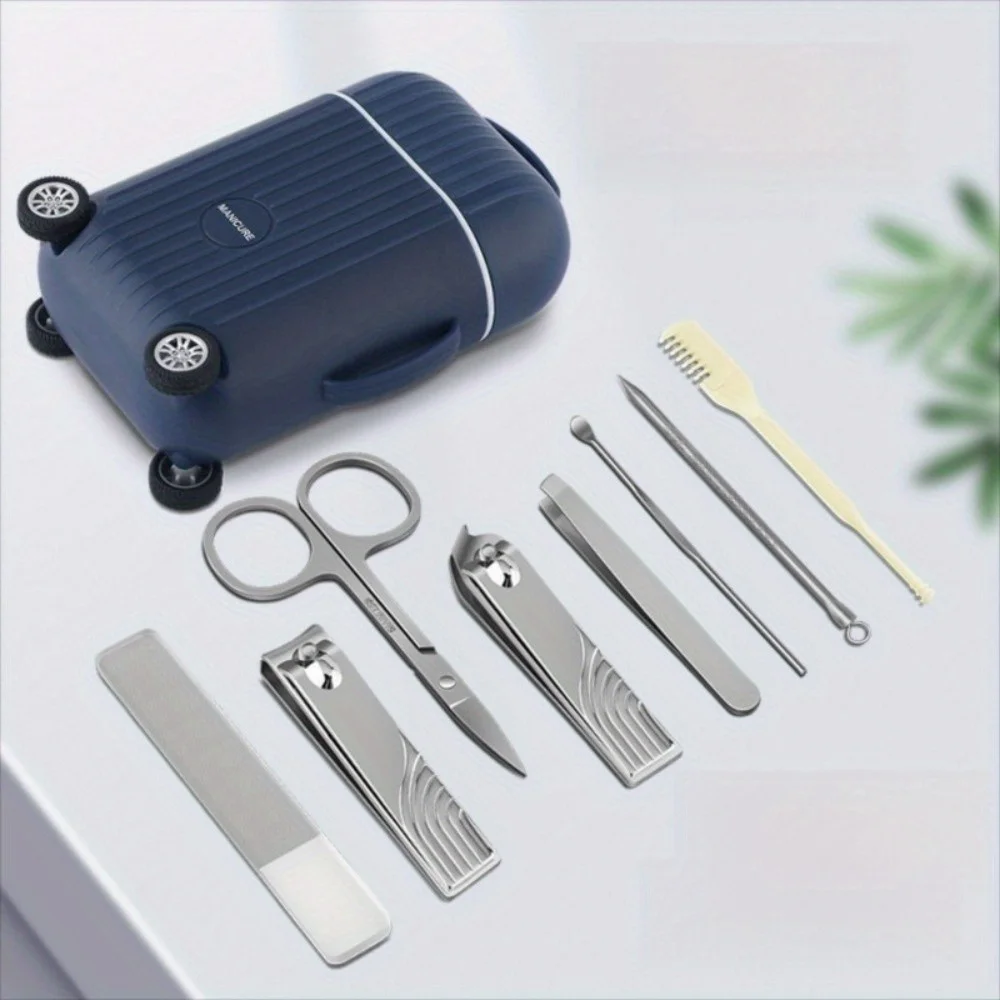 8pcs Portable Manicure and Pedicure Tool Set Mini Stainless Steel Travel Nail Cutter Set Nail Files Ear Picks