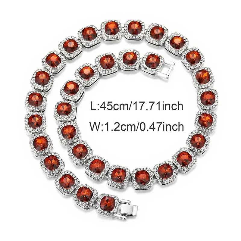12mm Iced Out Bling Rot Schwarz Quadrat Cz Stein Strass 2tone Farbe Baguette Tennis Kette Sicherheitsverschluss Halsband Halskette Hiphop
