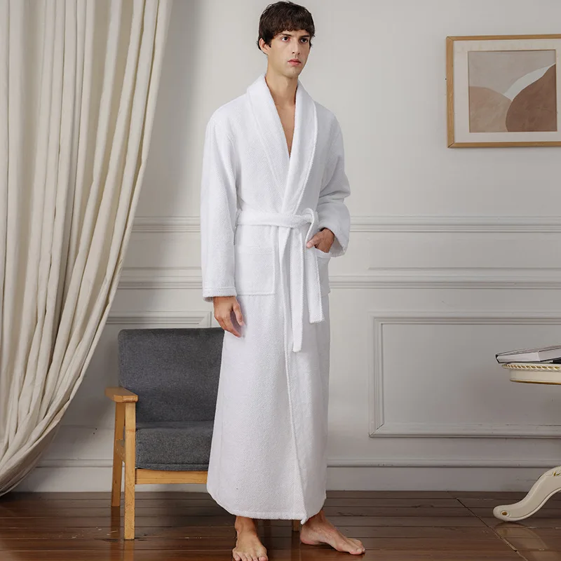 100% Cotton Lovers Soft Bath Robe Men And Women Nightrobe Super Long Bath Robe Nightrobe Sleepwear Casual Home Bathrobe