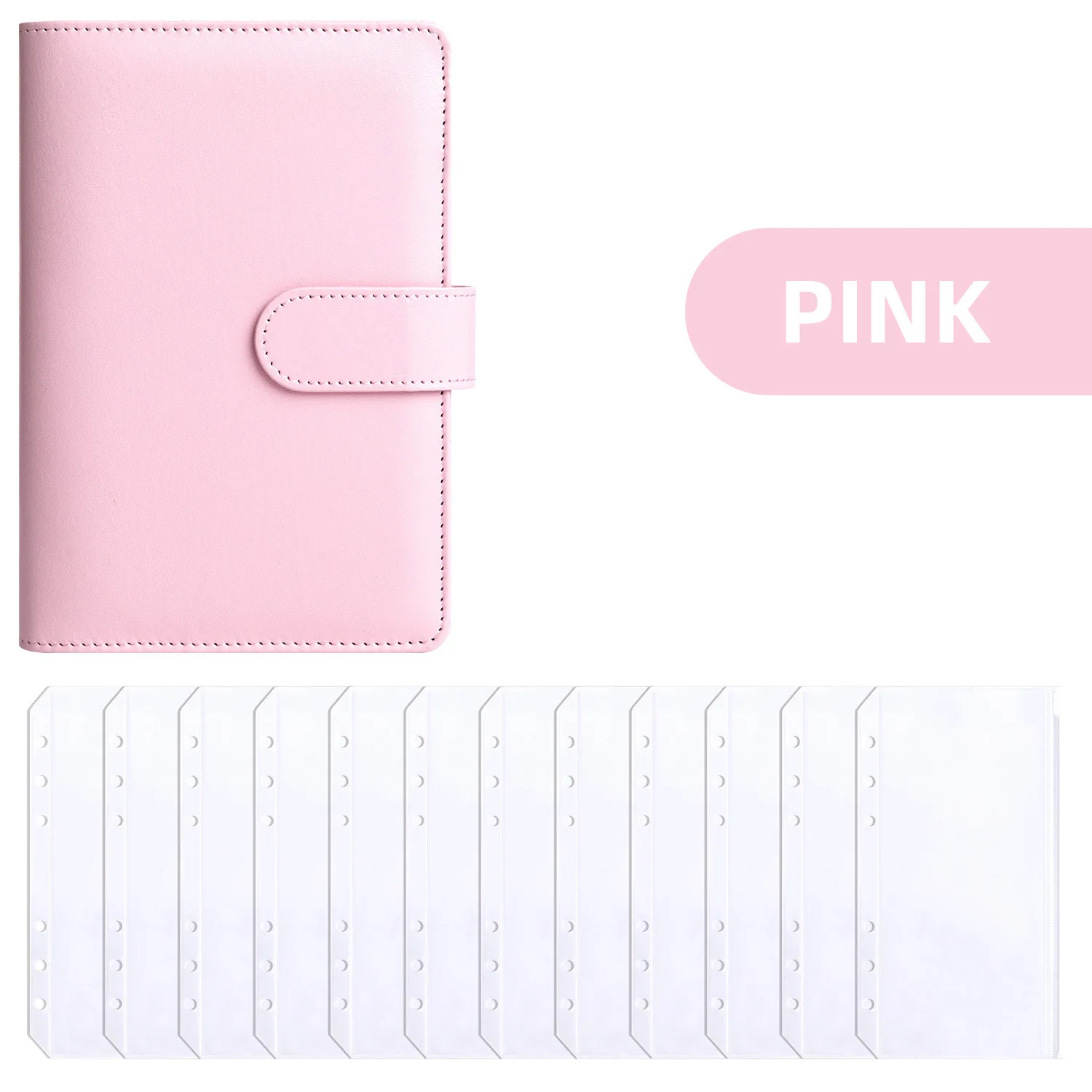 

A6 Budget Binder with 12pcs Zipper Envelopes, PU Leather Notebook Binder Cover Refillable 6-Ring with 12pcs Binder Pockets