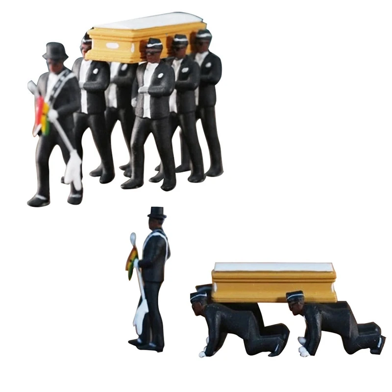 T84C-1:64 Action Figure Car Decor Ghana Funeral Coffin Dancing Pallbearer Team Model Exquisite Workmanship