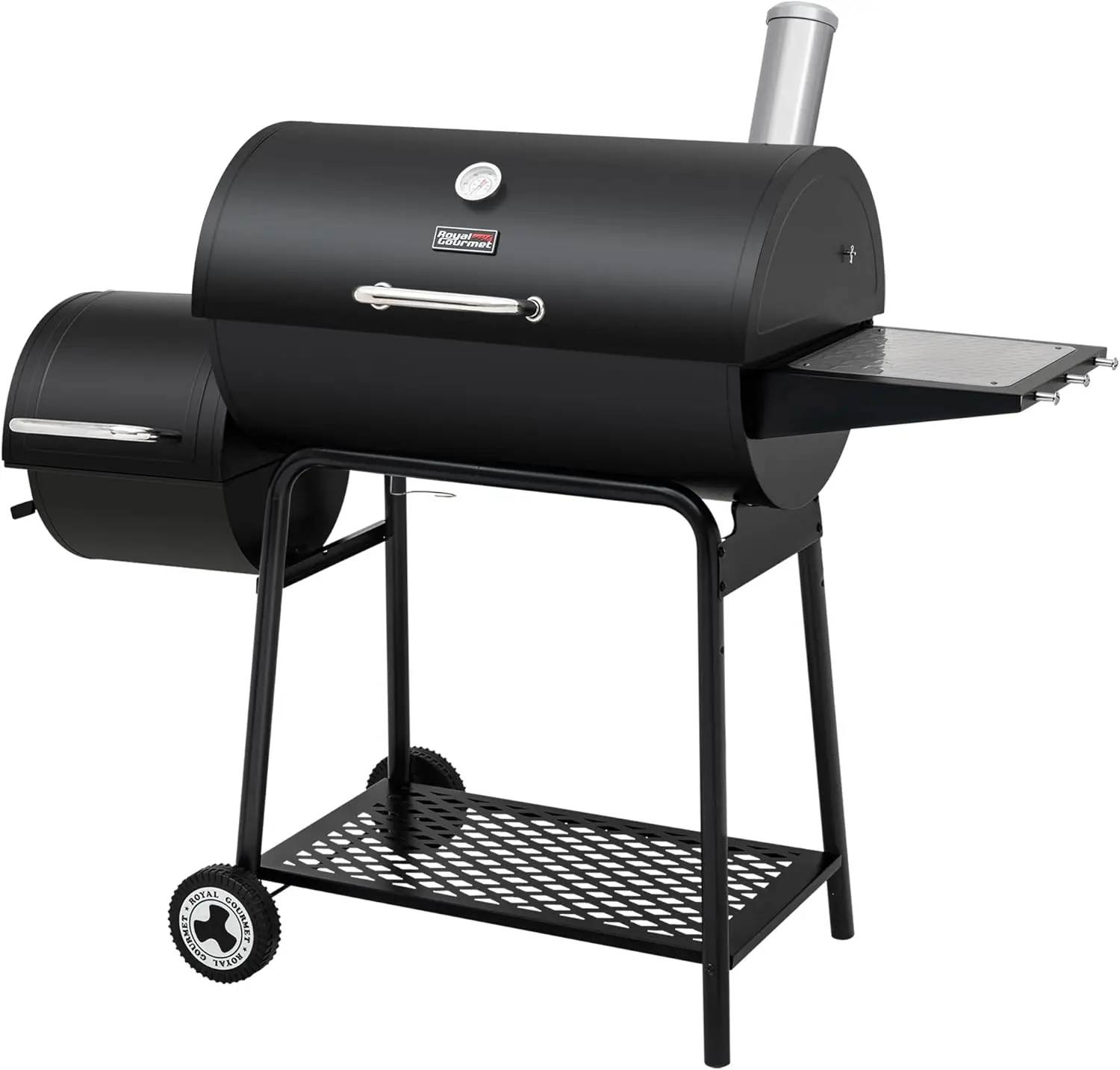 

CC1830M 30' Barrel Charcoal Grill with Offset Smoker & Warming Rack, 811 Sq In Grilling Space, Black