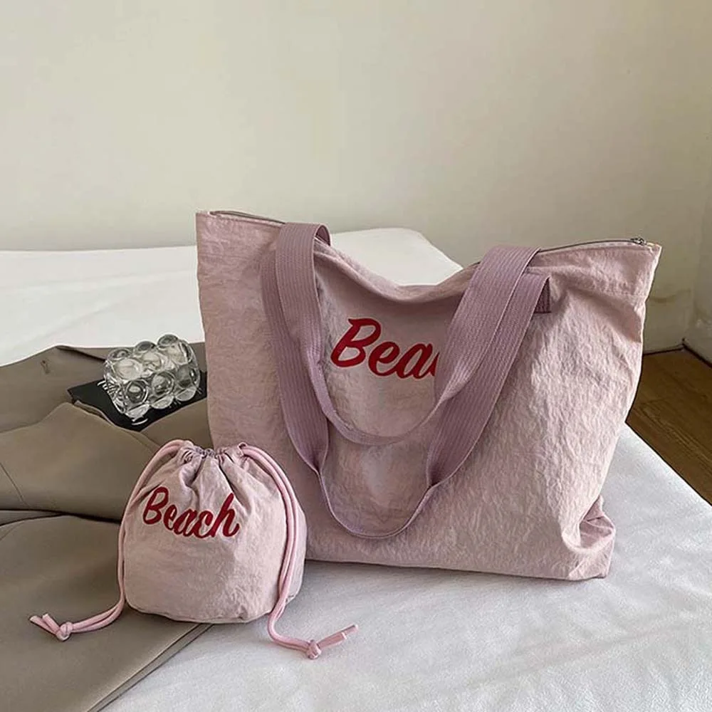 

Leisure Composite Tote Bags Dopamine Beach Letter Drawstring Shoulder Pouch Simple Pendant Bag Large Capacity Handbag Party