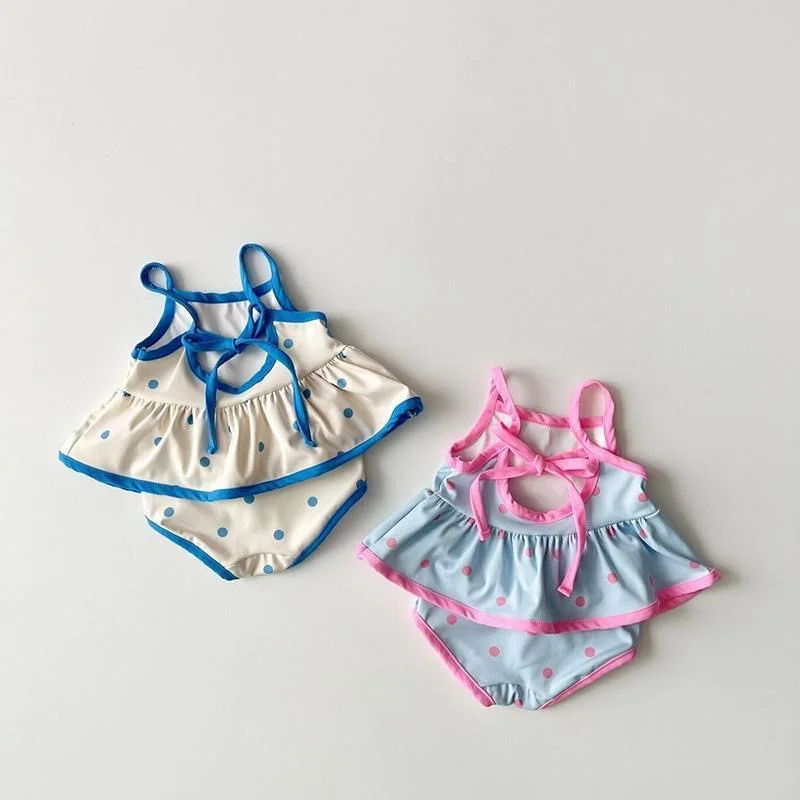 Newborn Baby Girl 3pcs Swimsuit Set Vest+Shorts+Hat Infant Toddler Candy Colored Dots Bathing Suit Summer Baby Clothes12M-10Y