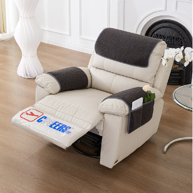 3pcs/set Solid Color Warm Sofa Cover Couch Cushion Dustproof Armrest Backrest Mat With Storage Pocket Home Decor