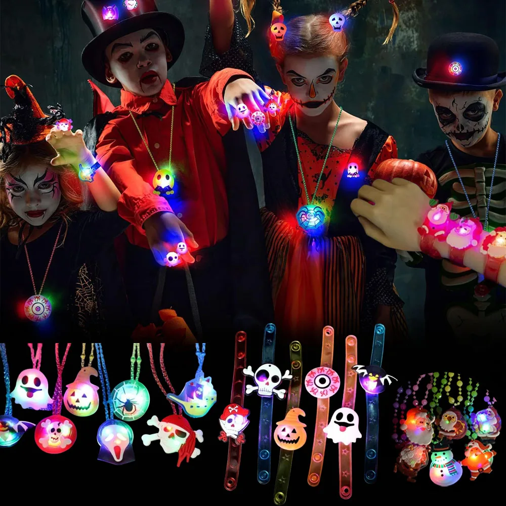 

12-120 шт., светящееся ожерелье на Хэллоуин, Рождество, браслет, страшный блестящий кулон, реквизит с подсветкой, детские сувениры для вечеринок, праздничное украшение