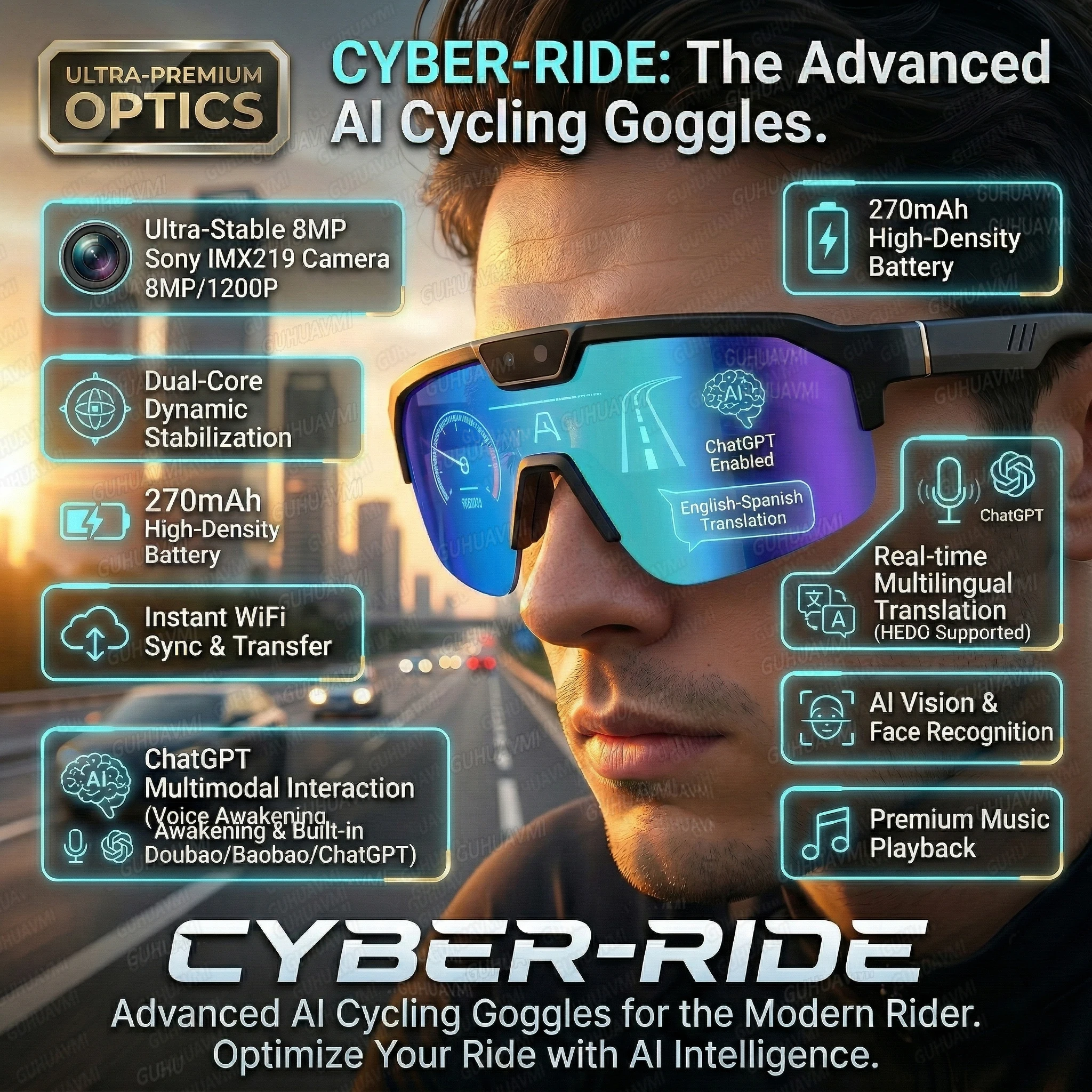

2026 New 1200P Camera Smart Glasses Men 8MP Pixel Anti-shake Video Cycling Goggles ChatGPT Translation Dual Mic Audio Sunglasses