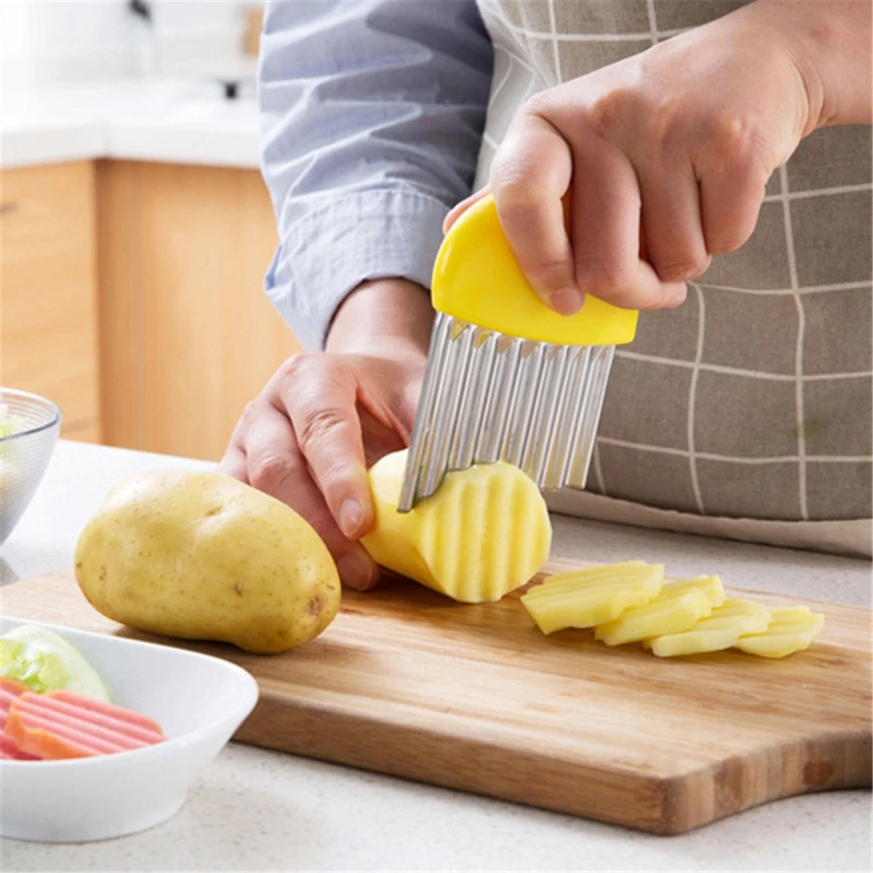 Potato Cutter Chip French Fry Maker Stainless Steel Wavy Knife French Fries Chopper kitchen Knife Chopper French Fry Maker Tools