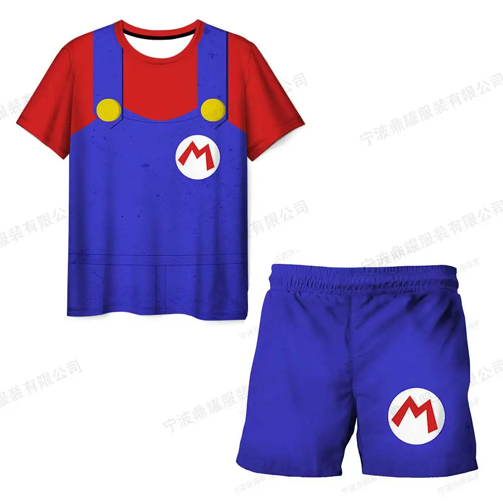 Camiseta con estampado 3D de Super Mario para niños, traje informal, tops de ventilación, pantalones cortos