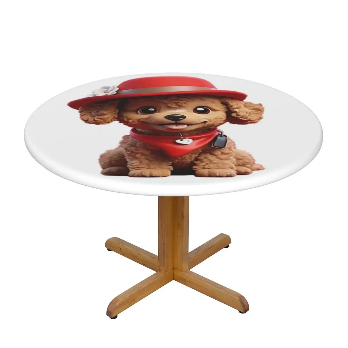 Cute Smiling Cartoon Toy Poodle Dog V2 Waterproof Round Tablecloth Oilproof Table Cloth for Kitchen Events Dining Table Cover