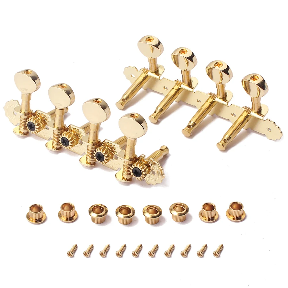 2 Pieces Iron 4L 4R Tuner Tuning Pegs Machine Heads Gold Set for Mandolin/8 Strings Guitar Replacement Parts