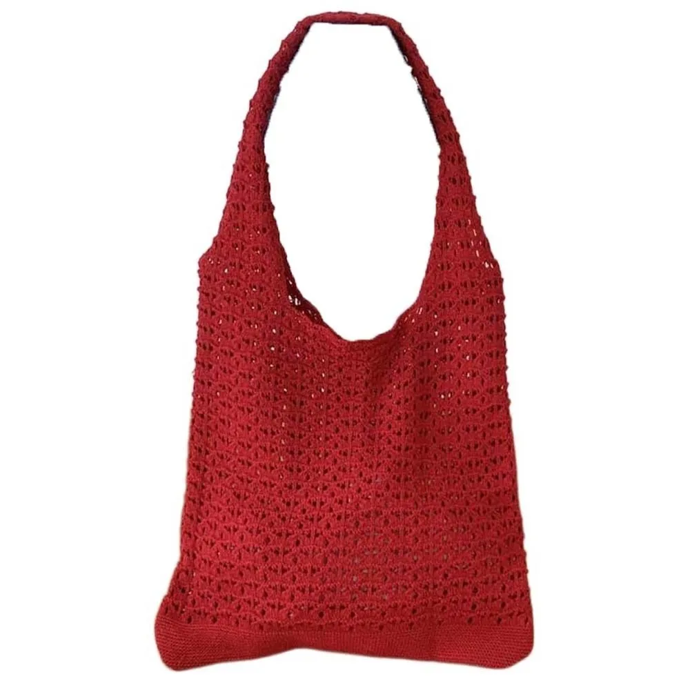 

Large Capacity Crochet Tote Bag Lightweight Cotton Hollow Woven Shoulder Bag Solid Color Korean Style Knitting Handbag Vacation