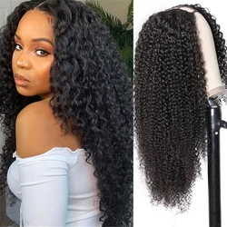 Kinky Curly U Part Human Hair Wig Brazilian Remy Hair U Part Wig Deep Wave None Lace Front Wig for Black Women Natural Color