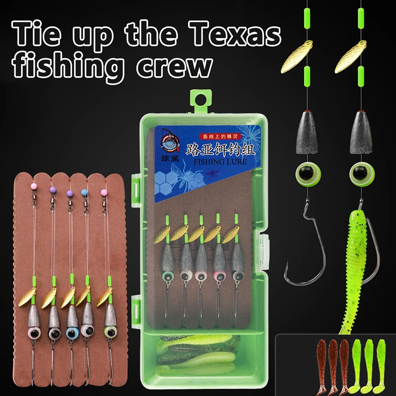 Texas Rig Kit 10 PCs 3/16 1/4 3/8oz With Paddle Tail Swimbaits And Reusable Bait Rig Keeper Case, Quick-Fishing Bass Fishing Lur