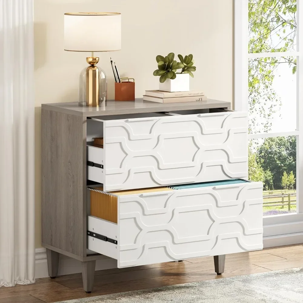 Postmodern 2-Drawer File Cabinet, With Storage Drawer , Lateral Filing Cabinet For A4/Letter/Legal Size Office Storage Cabinet