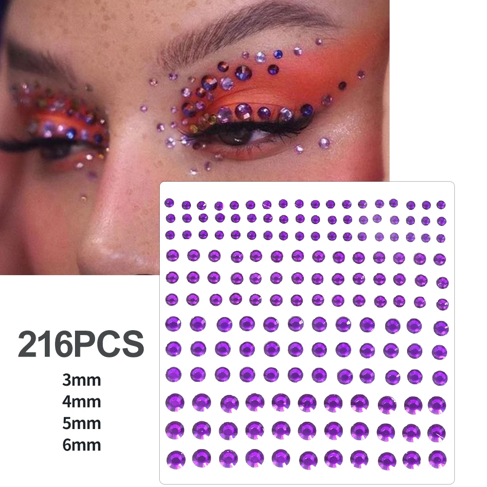 162/216/900 Stück Diamant-Tattoos-Aufkleber für Augen, Gesicht und Körper, 3/4/5/6 mm, farbiges Glitzer-Strass-Tattoo für Party-Make-up, Edelstein-Zubehör