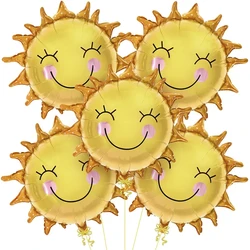 5pcs Golden Smiling Sunflower Aluminum Film Balloon Set Birthday Wedding Summer Theme Baby Welcoming Party Decoration