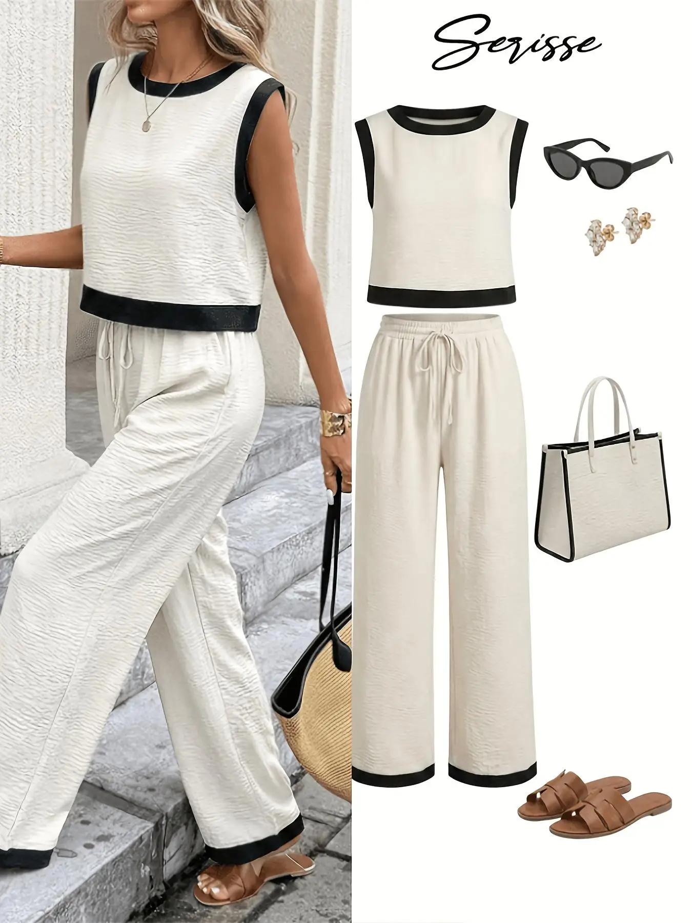 Ladies Elegant Solid Color Block Versatile Vest Pants Set Fashionable Coordinated Outfit for Women