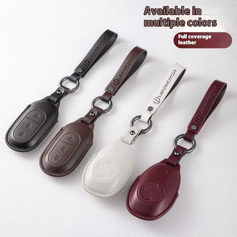 حافظة مفاتيح السيارة مناسبة لـ LEAPMOTOR T03 C10 C16 B10 غطاء حماية لمفتاح السيارة من الجلد عالي الجودة #3