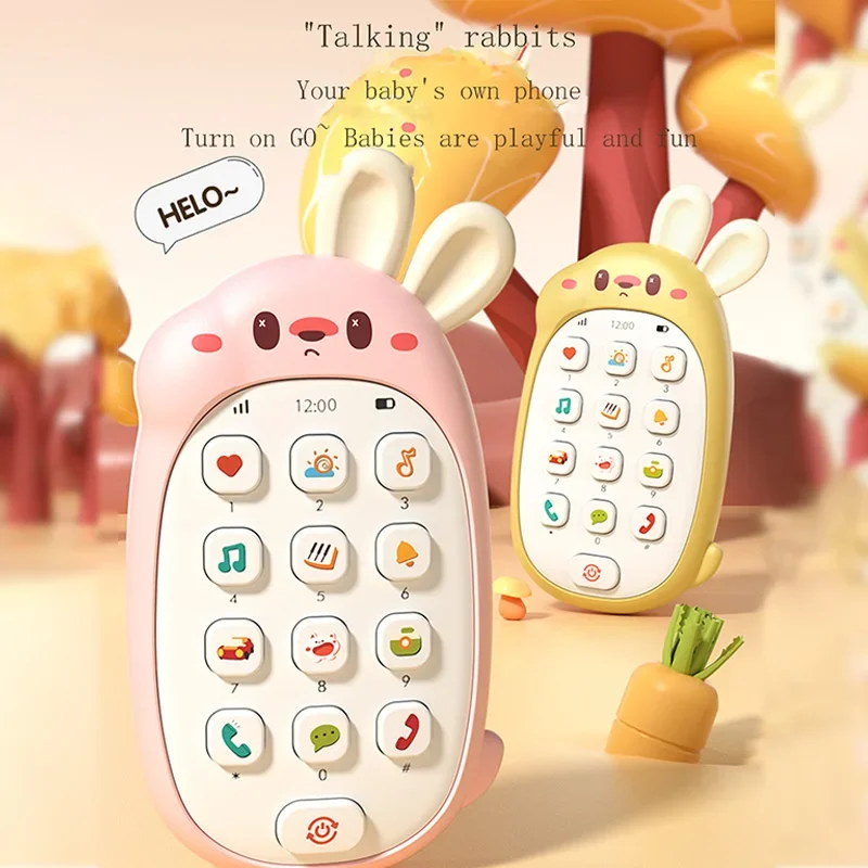 Kauwspeeltelefoon voor baby's Niet giftig en geurloos Multifunctionele muziektelefoon Konijnenspeelgoed voor kinderen Geen batterij