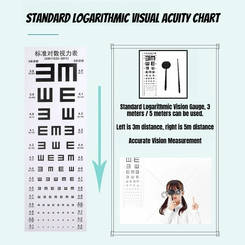 

Standard Logarithmic Vision Chart E Shape Font Adult Child Version Waterproof Material Vision Test Chart Vision Test Tool 1Set