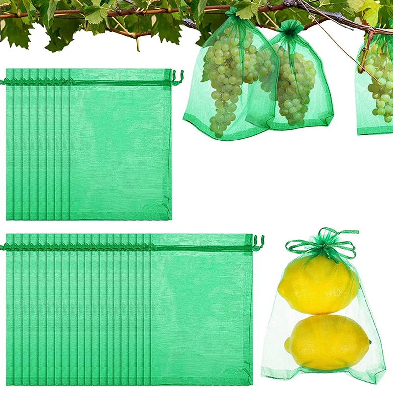 20pcs Strawberry Grapes Fruit Grow Bags Netting Mesh Vegetable Plant Protection Bags For Pest Control Anti-Bird Garden Tools