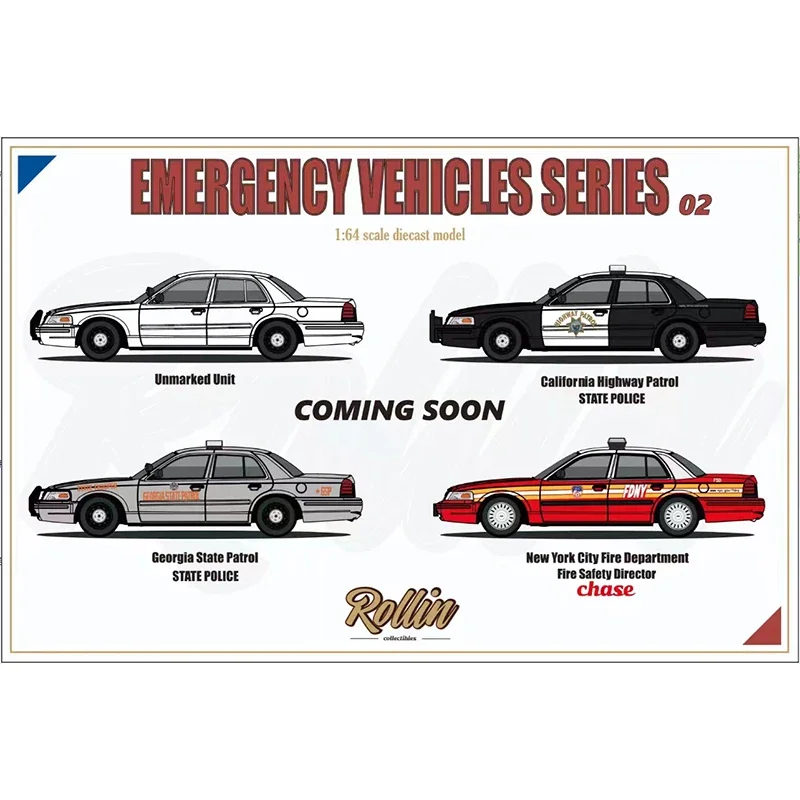 Presale 1:64 Rollin Crown Victoria Police Patrol Car MK2 EN114 Diecast Diorama Model Collection Miniature Toys