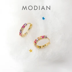 Modian Hot Sale 925 Sterling Silver Gold Color Geometric Hoop Earring for Women Luxury Wedding Engagement Statement Jewelry