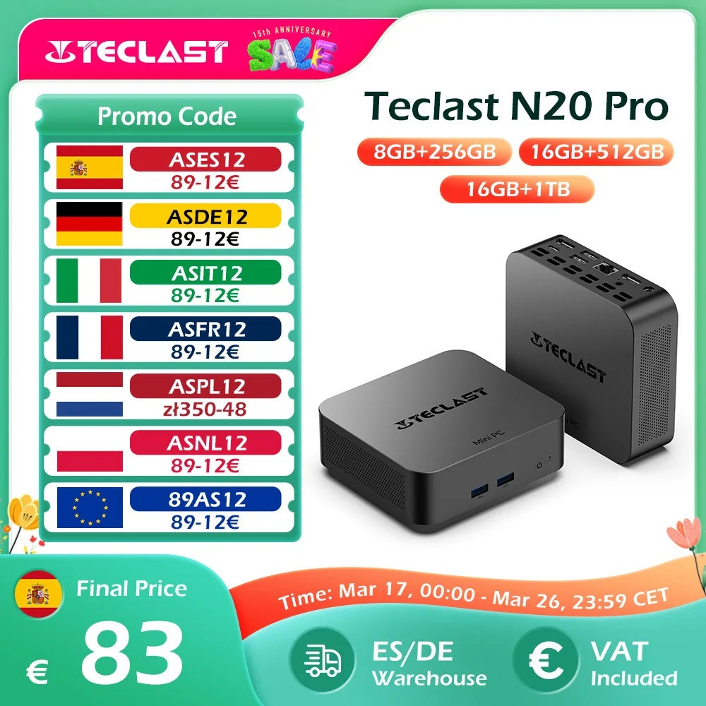 Teclast N20 Pro, Mini PC Computer, for Intel N95, 8GB + 256GB, 16GB + 512GB, 16GB + 1TB, Windows 11 Pro, support 4K Display * 3, Type C