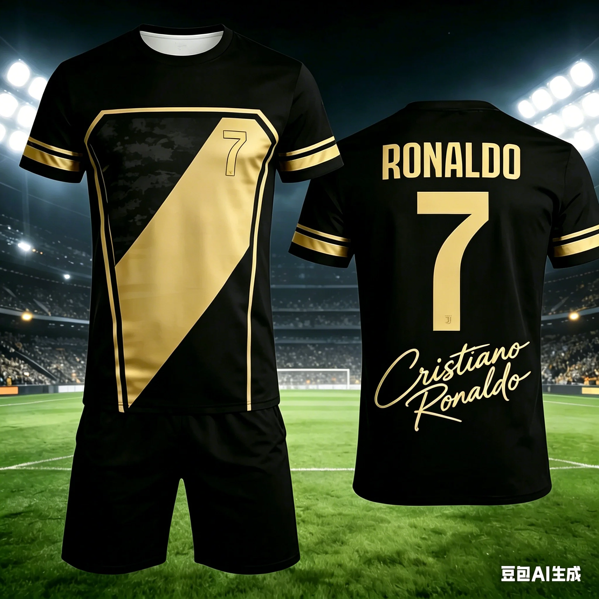 Summer Blue and White Bar #Ronaldo No.7# 3D Men's and Women's Training Sports Short Sleeved Shorts Jersey Set Birthday Gift Kids
