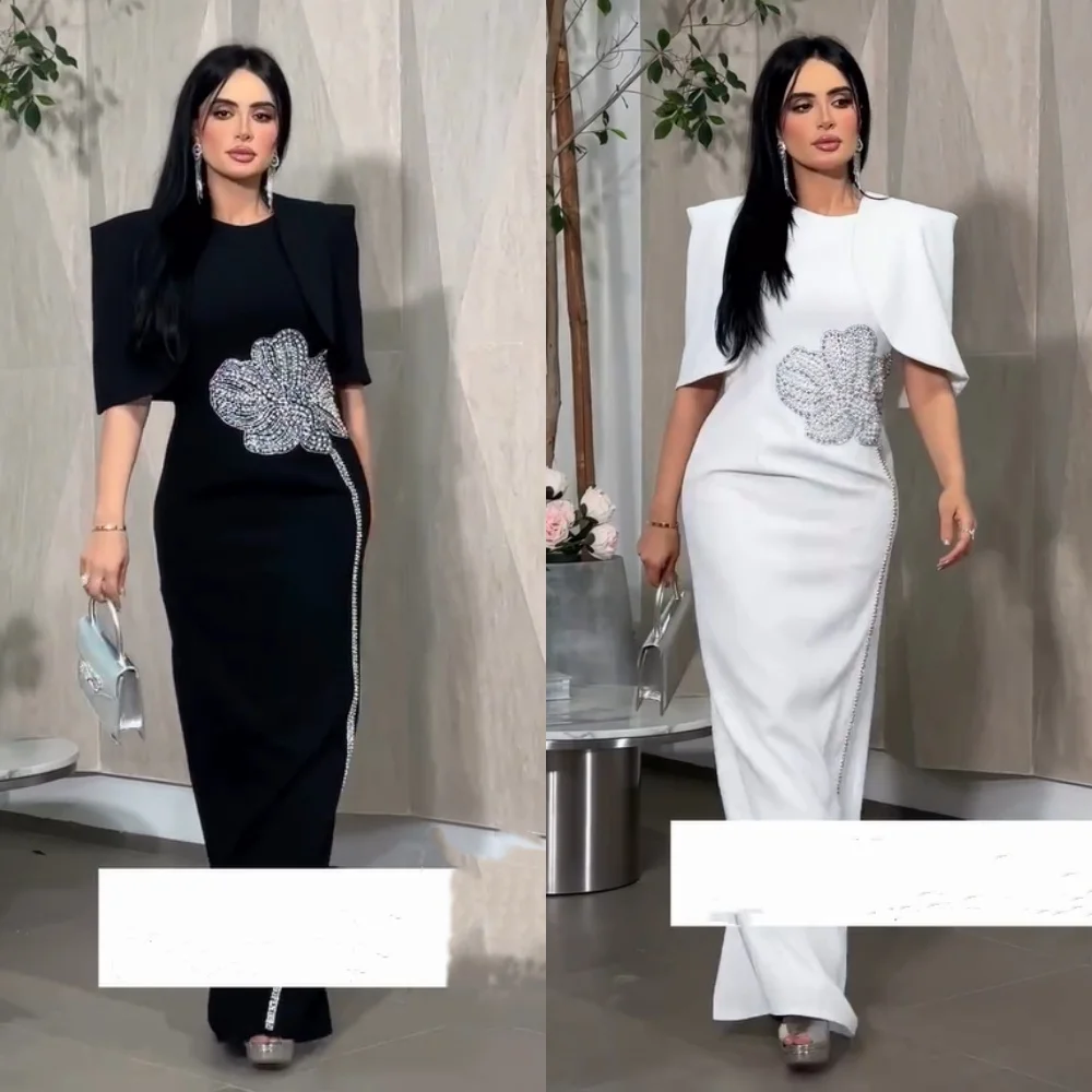 

Customized Simple Jersey Pleat Sequined Pattern Straight Jewel Long Dresses Evening Bespoke Occasion High Quality