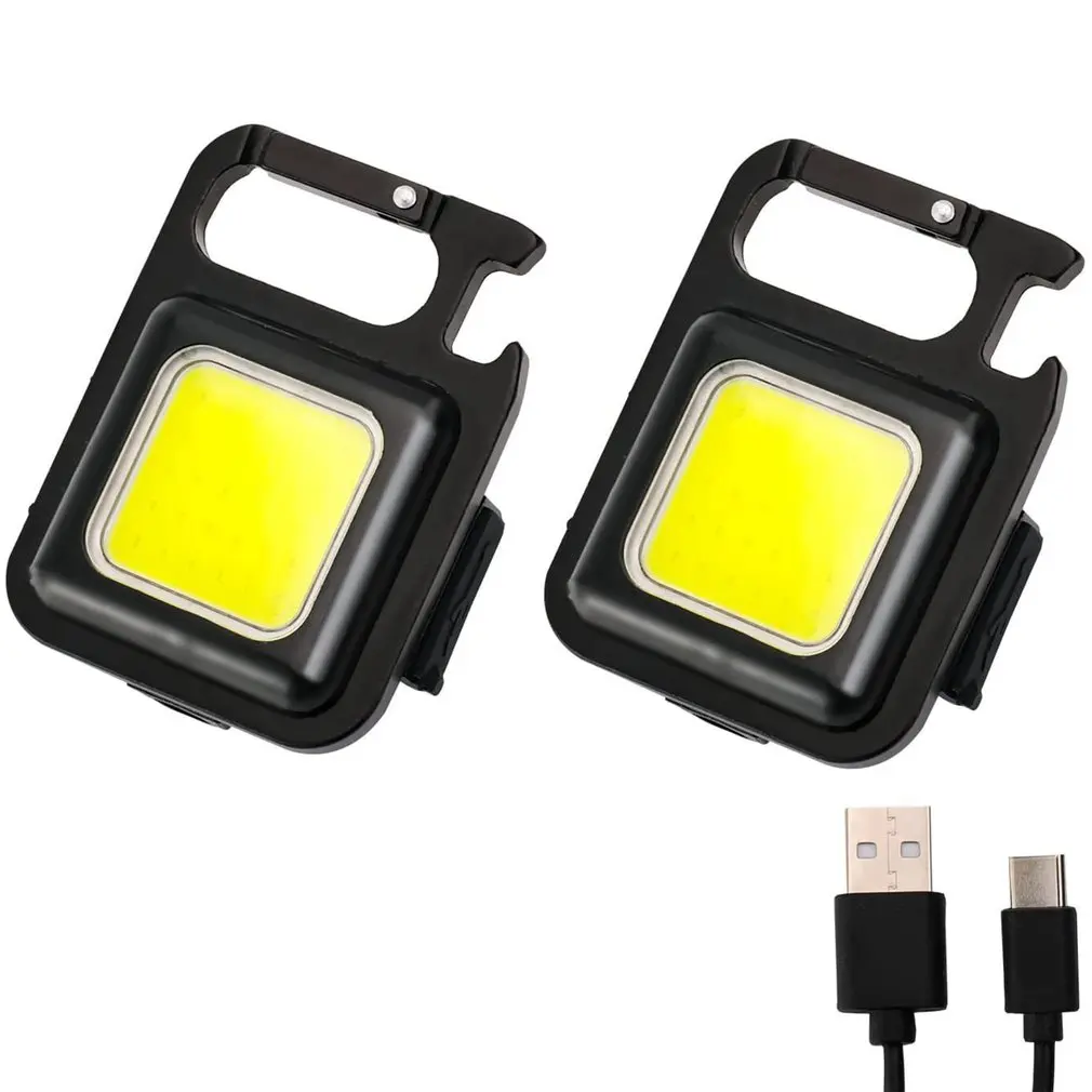 Minilinterna portátil de bolsillo recargable por USB, luz de trabajo COB, llaveros LED, Sacacorchos de emergencia para acampada y pesca, 1 piezas