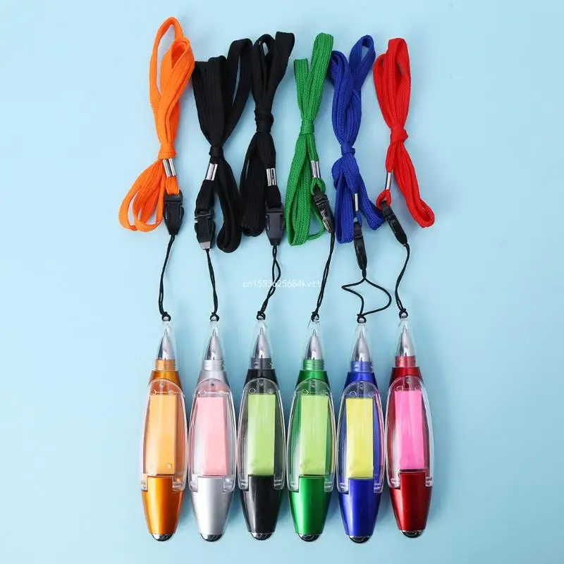 LED Ballpoint Note Pen Stationery Memo Paper Lanyard Pens With Hanging Rope Gift Dropship