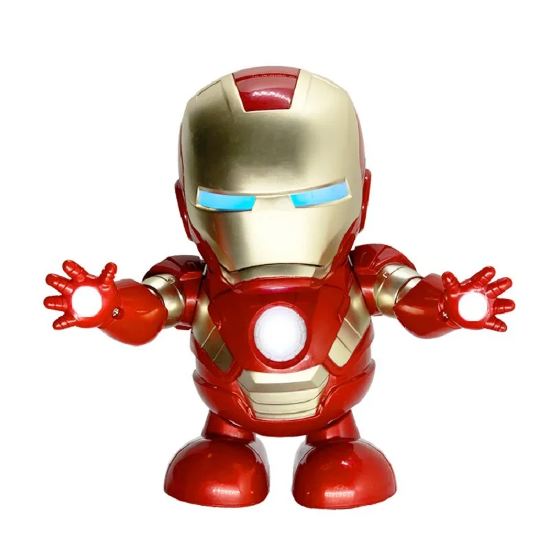 Disney Iron Man Music Dance Robot Toys LED Action Anime Figure Spiderman luminoso modello interattivo bambini bambini regali di compleanno