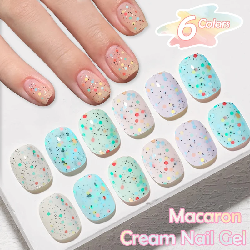 LILYCUTE 7ml Kremowy Lakier do Paznokci Macaron, Błyszczący Lakier do Paznokci z Cekinami, Lakier do Paznokci UV LED Soak off, Lakier Żelowy do Konstrukcji