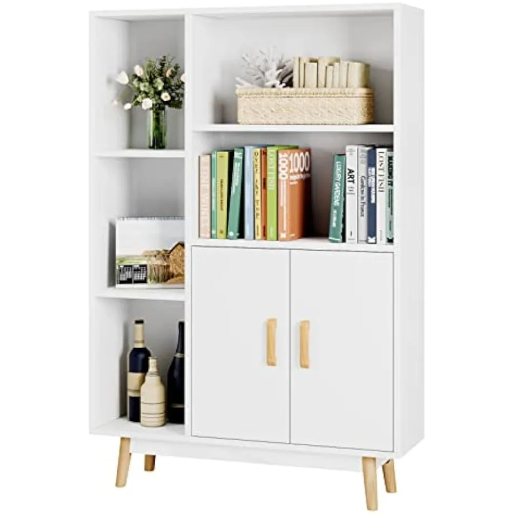 

Bookcases,with 2 Shelves and 3 Cubes, Bookcase with Doors,Bookshelf Cabinet,for Kitchen,Living Room and Home Office,White